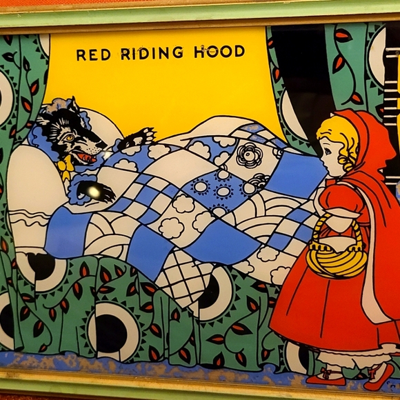 Antique Rare Framed Red Riding Hood  Painted on Glass With Enamel - Picture 3 of 13
